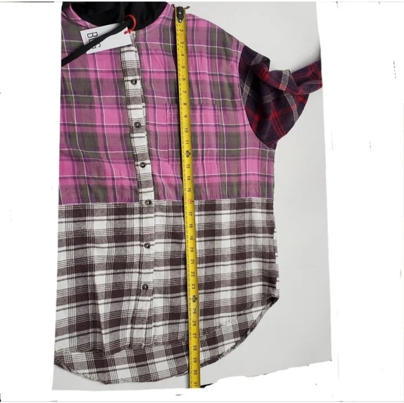Urban Outfitters BDG Serena Spliced Flannel Plaid Button Down Hooded Shirt XS - Picture 11 of 12